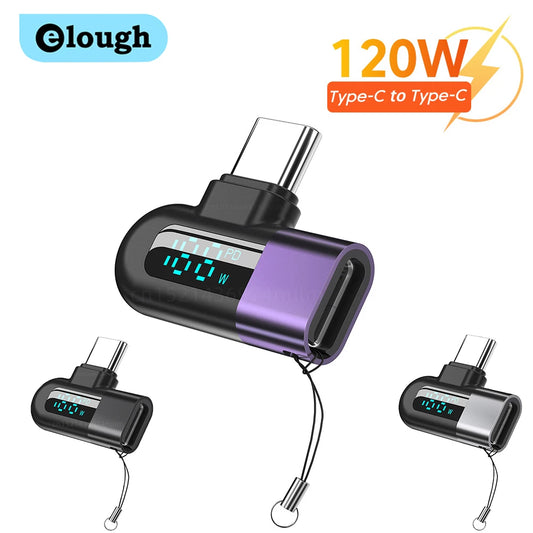 Elough 6A Digital Display Type-C to Type-C OTG Adapter - 120W Fast Charging, USB2.0 Connector Converter