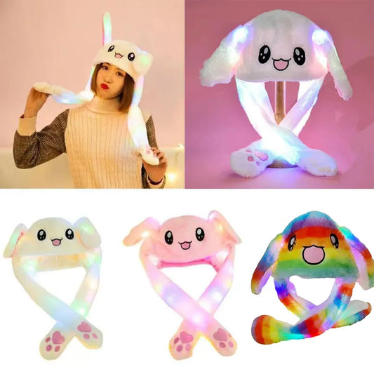 LED Glowing Bunny Ear Moving Hat - Cute Animal Cap with Luminous Jumping Plush Ears for Kids' Funny Cosplay Parties