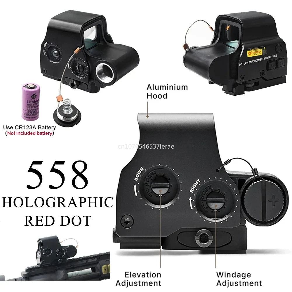 Eotech 558 Holographic Red Dot Sight with G43/G33 3X & G45 5X Magnifier - Airsoft Hunting Gear, 20mm Rail Mounts and QD Lever