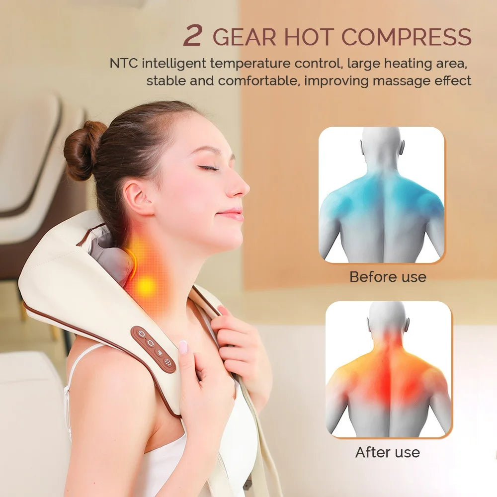 Wireless Neck and Shoulder Kneading Massage Pillow: Electric Cervical Back Massager - Relaxing Muscle Massage Shawl for Neck and Back Relief