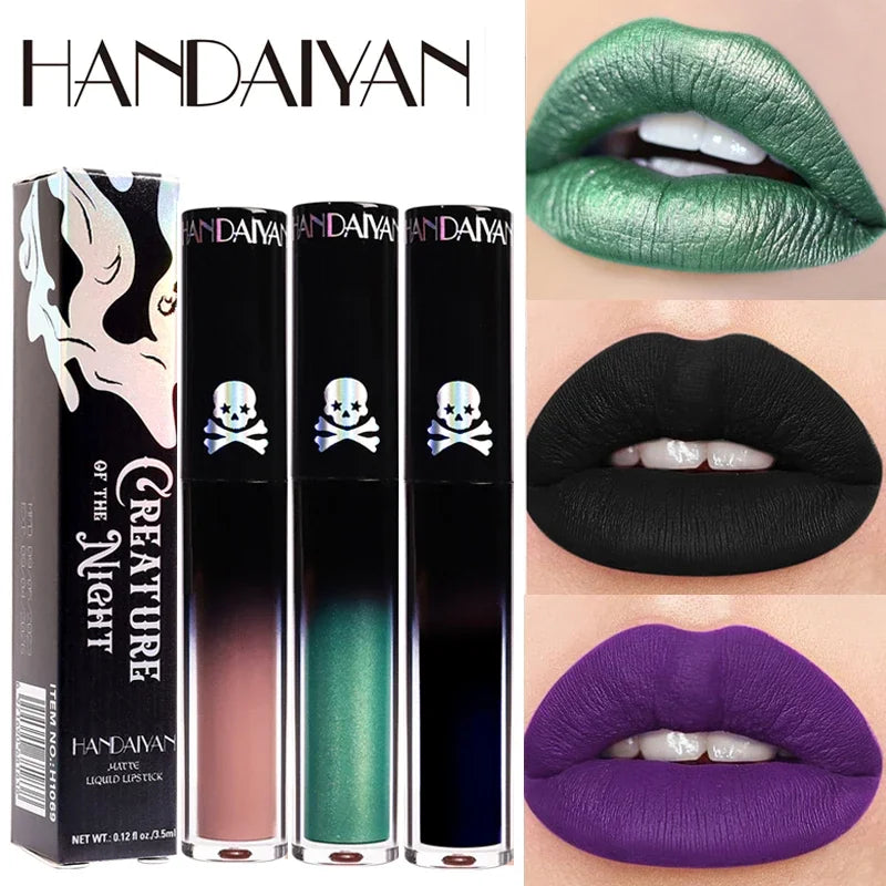 Black, Green & Purple Matte Lipstick - Waterproof, Moisturizing Lip Makeup for Christmas & Halloween, Long-Lasting Lip Pigment