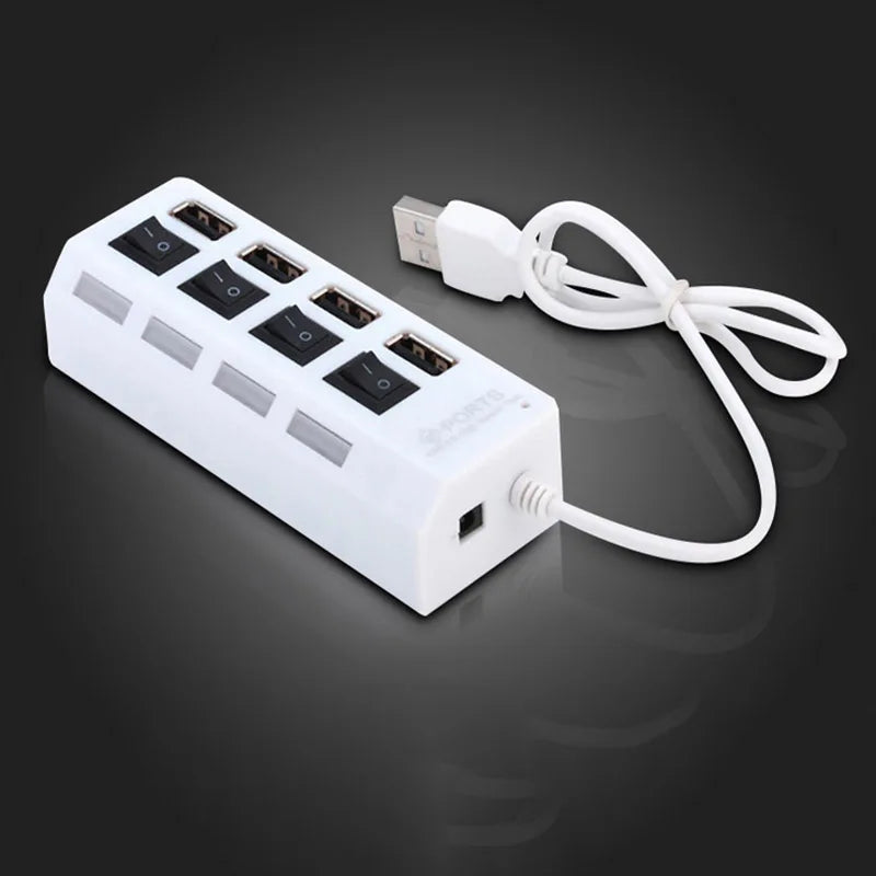 High-Speed 4/7 Ports USB 2.0 Hub – Multi USB Splitter Adapter with LED Lamp and Switch, Expander Extender for PC and Laptop