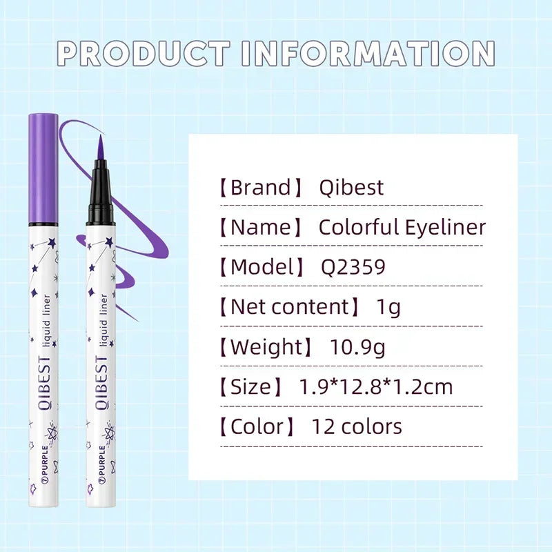 12 Colors Waterproof Matte Liquid Eyeliner Pen – Long-Lasting Green, Yellow, Purple, Blue, White Eyeliner