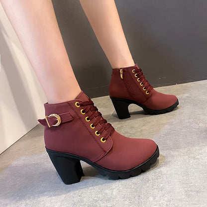 European Lace-up Women's High Heel Boots: Spring-Winter Collection | Premium Quality PU | Fast Delivery