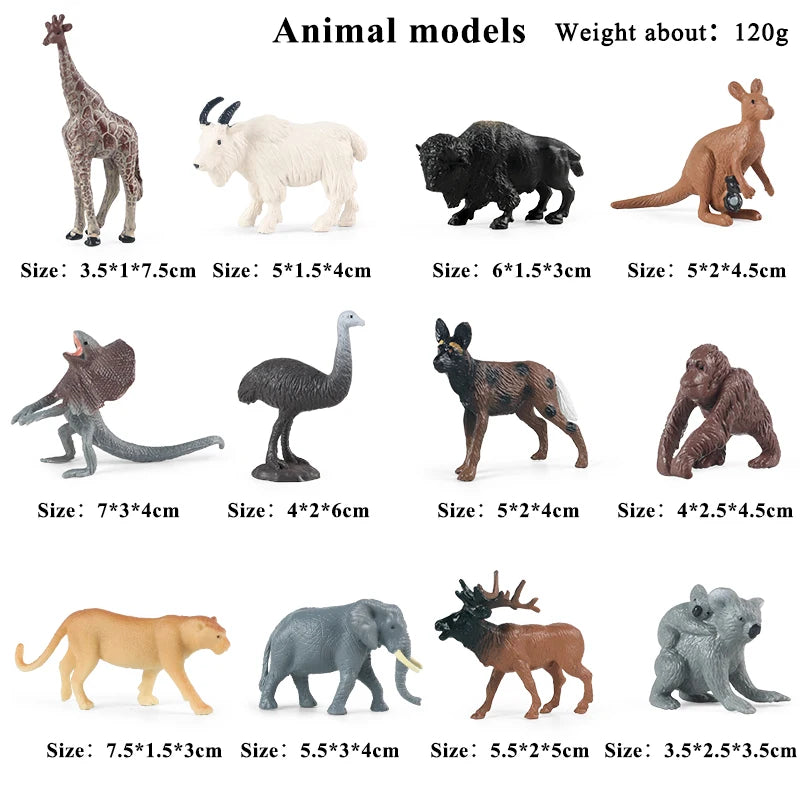 Oenux Montessori Miniature Animal Model Set - Lion, Shark, Horse, Dinosaur Figurines for Educational Play and Zoo-Themed Gifts for Kids