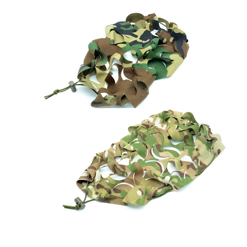 3D Camo Net Airsoft Helmet Cover - Laser Cut Nylon with Drawstring, CS Wargame Paintball Paratrooper Hunting Accessories