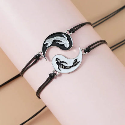 Yin Yang Koi Fish Couple Bracelets - Tai Chi Adjustable Matching Bracelets for Best Friends, Set of 2