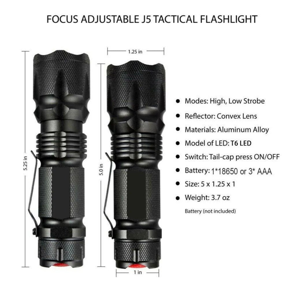 Powerful Tactical Flashlight – Portable LED Camping Lamp with 3 Modes, Zoomable, Waterproof Lantern for Outdoor and Bicycle Use