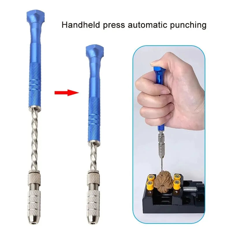 Blue Extended Semi-automatic Hand Twist Drill Set - 0.5-3mm Amber Plastic Circuit Board Drilling Tool