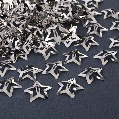 50PCS Y2K Silver Star Hair Clips: Filigree Metal Snap Clip Set for Girls - Simple BB Hairpins Barrettes - Stylish Hair Accessories for Women