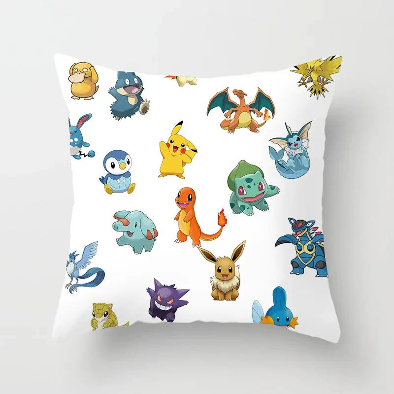 Anime Pokemon Pikachu and Charizard Pillow Cover - 45x45cm Cartoon Squirtle Action Figure Square Case for Home Sofa Decor, Toy Gift