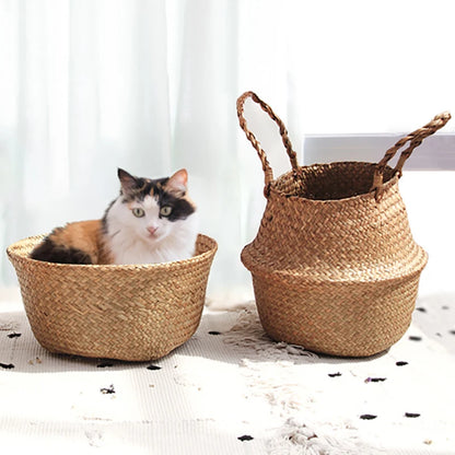 Multi-Purpose Straw Wicker Storage Baskets: Hanging Flowerpot, Seagrass Laundry Basket - Home & Garden Decor Solution