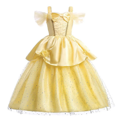 Kids Belle Costume - Girl Halloween Princess Cosplay Party Dress for Children, Rapunzel Cinderella Anna Elsa, Encanto Birthday Clothes