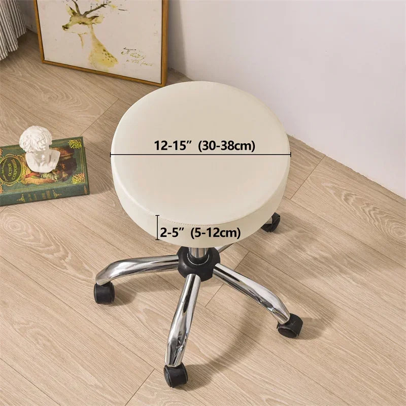 PU Leather Round Stool Cover - Waterproof, Elastic Lifting, 360 Degree All-Inclusive Bar Chair Seat Cushion Cover