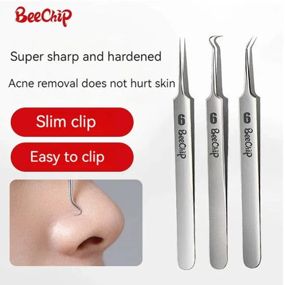 3PCS Facial Pore Cleaning Care Tools - Ultra Fine Needle Tweezers | Stainless Steel Cell Clamps | Home Beauty Tools