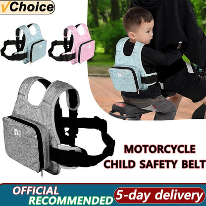 Universal Motorcycle Safety Belt for Kids - Adjustable Rear Seat Grab Handle Strap with Storage Bag - Harness with Reflective Strip