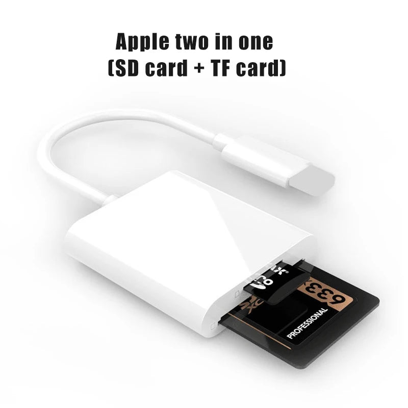 2-in-1 SD TF Memory Card Adapter for iPhone - 8Pin to SD TF Card Reader Data Converter - Compatible with iOS 13 and Above