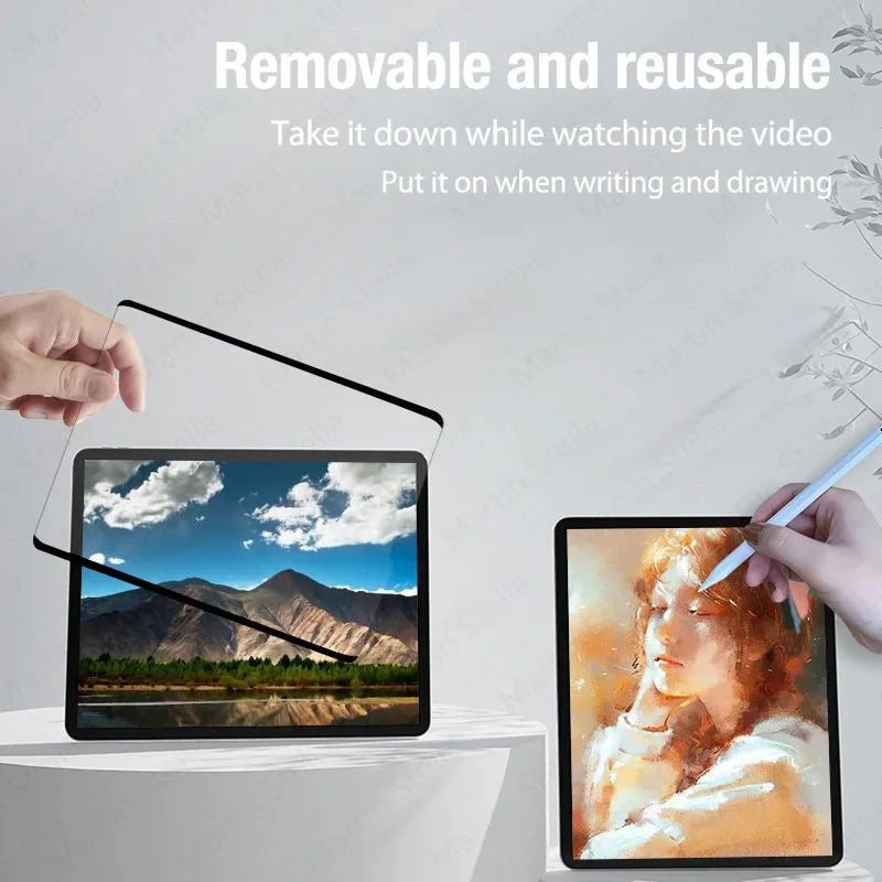 Paper-Like Magnetic Screen Protector for iPad 9/8/7/6/5, 9th Generation, 10" iPad Pro, 11"/12.9"/10.5"/9.7" Air, 5/4 Mini 6 - Reusable Film