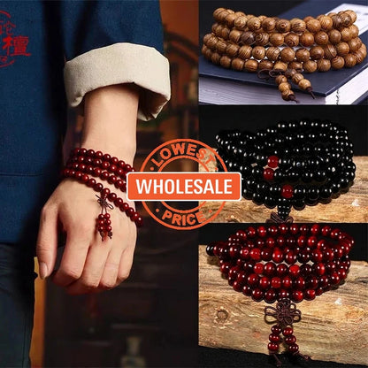 6mm Natural Sandalwood Buddhist Bracelet - Prayer Meditation Wood Beads for Men and Women