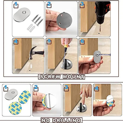 Stainless Steel Magnetic Door Stopper - Punch-Free Anti-Collision Rubber Semi-Circle with Magnetic Suction