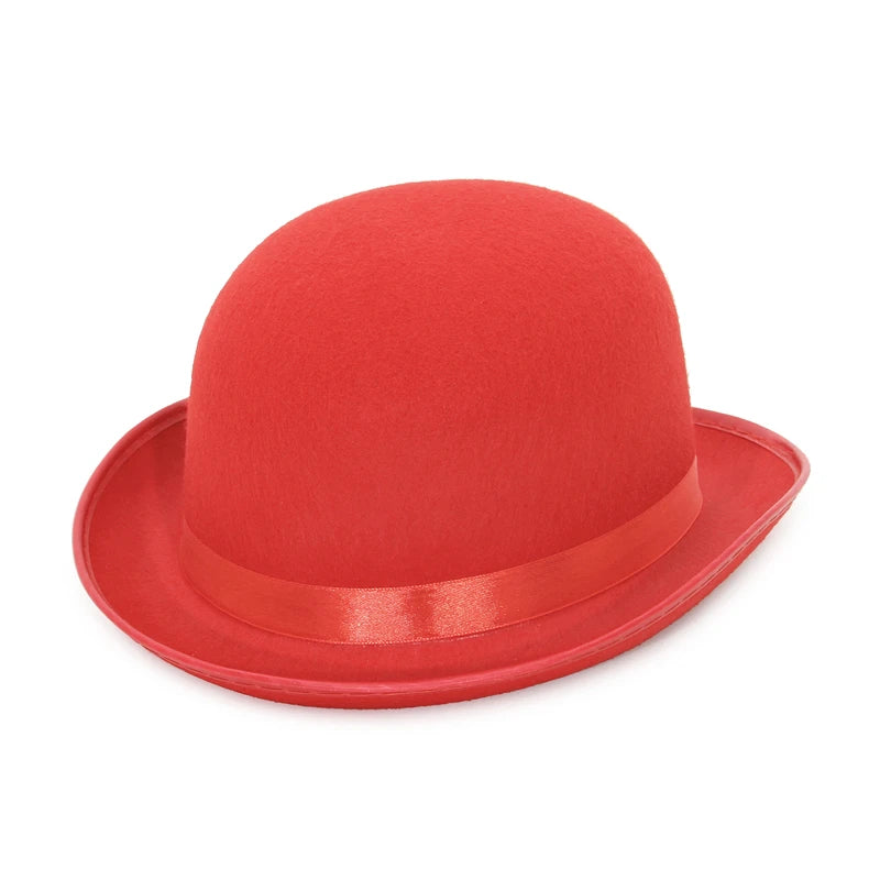 Halloween Magician Top Hat for Men and Women - Black and Red Gentleman Jazz Bowler Hat for Parties