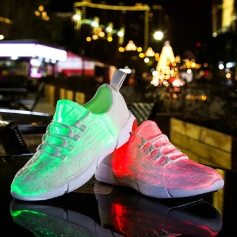 Spring Boy LED Light Up Sneakers - Luminous Fiber Optic Shoes for Kids & Adults, USB Rechargeable, Glowing Flashing Sneakers