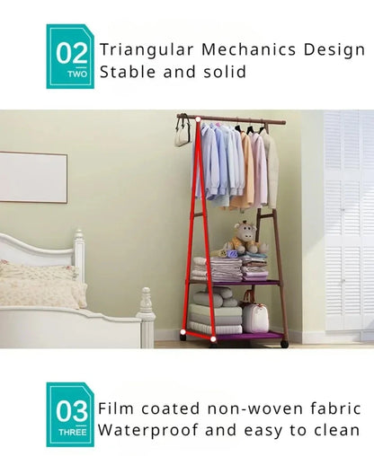 Mobile Triangle Clothes Hanger - Floor Standing Coat Rack with Wheels, Multi-Function Bedroom and Living Room Clothes Organizer