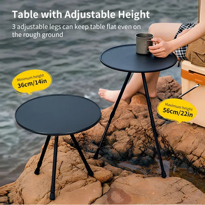 WESTTUNE Camping Round Table: Ultralight Portable Folding Table with Light Stand and Adjustable Legs - Ideal for Picnic, Indoor, and Outdoor Use