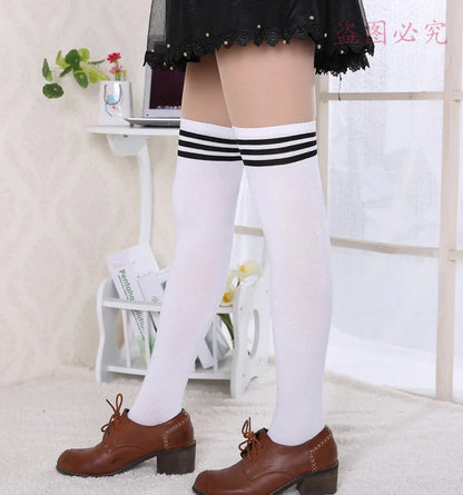 Sexy Black White Striped Long Socks - Over Knee Thigh High Stockings for Women & Girls, Warm Knee Socks