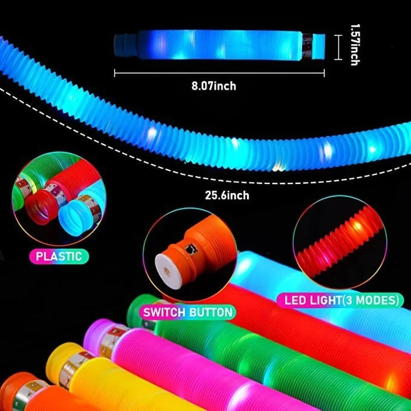 LED Flash Pop Tubes Sensory Toy - Stress Relief Toy for Adults and Kids - Anti-Stress Plastic Bellows for Autism