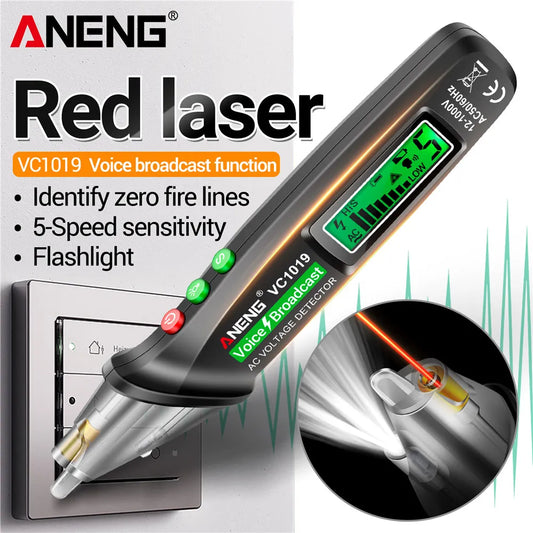 ANENG VC1019 DC/AC Test Pen - Voice Broadcast Voltage Detector | 12-1000V Non-Contact Electric Tester Meter Tools