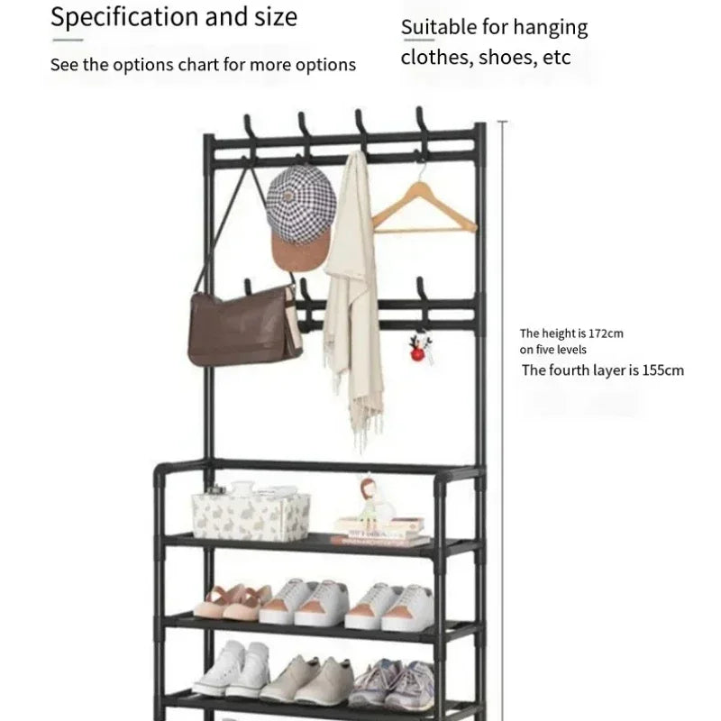 Multi-Layer Doorway Shoe Rack - Clothes Hanger & Hat Hangers - Coat Rack Storage - Indoor Storage Furniture