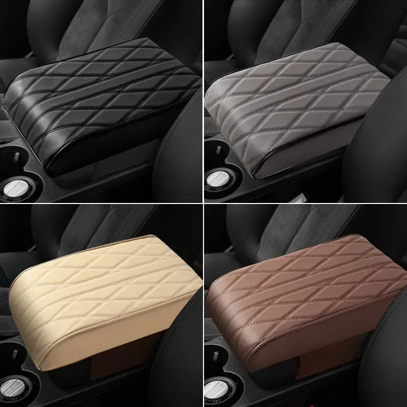 Wave Embroidered PU Leather Car Armrest Mat - Center Console Arm Rest Protection Cushion, Auto Armrests Storage Box Cover Pad