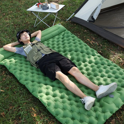 Double Camping Sleeping Pad with Self-Inflating Mat and Pillow - Outdoor Hiking Mattress for 2 Persons Travel Bed Air Mat