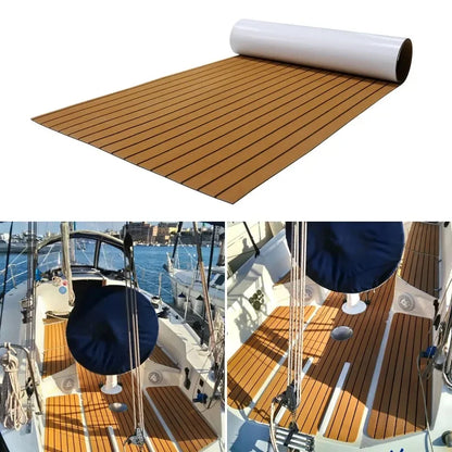 2.4m Self-Adhesive EVA Foam Boat Marine Flooring - Faux Teak Decking Sheet, Striped Yacht Mat in 8 Styles (Brown, Gray, Gold, Black)