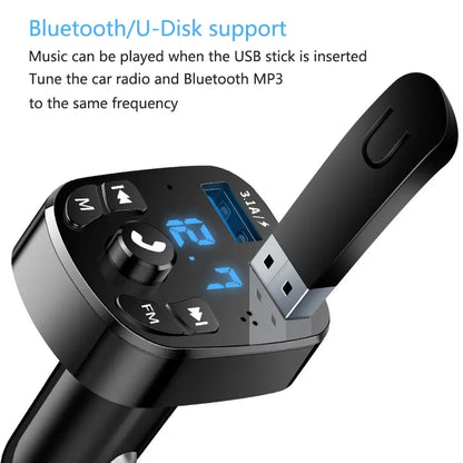 Bluetooth Car MP3 Player Dual USB Fast Charger - FM Transmitter & Receiver 5.0 - USB Flash Drive Plug & Play Kit