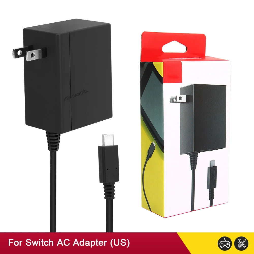 100-240V EU/US Plug AC Adapter Charger for Nintendo Switch, Wall Charging USB Type-C Power Supply for Switch OLED and Lite with Package