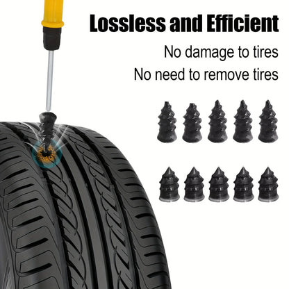 Tire Repair Kit: Puncture Plug Tools for Car Emergency Tire Strips - Includes Stirring Glue Repair Tool