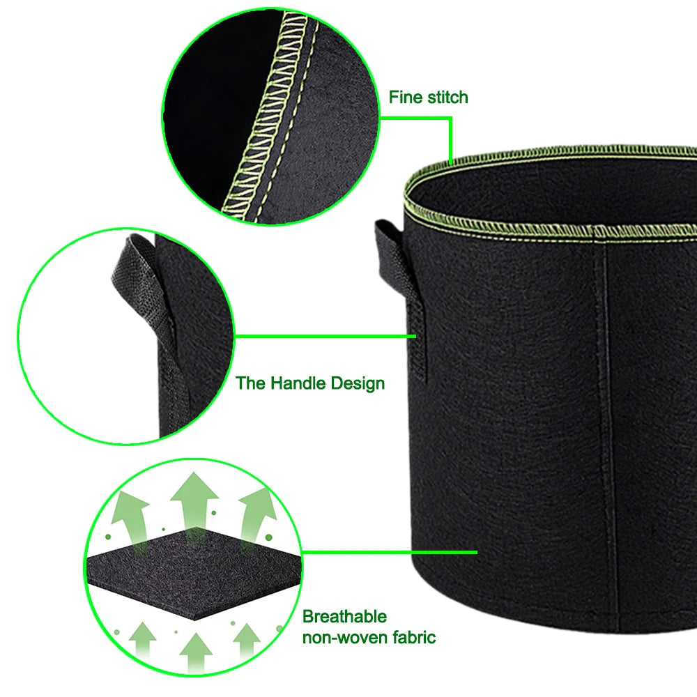 Thickened Non-Woven Grow Bags: 1/3Pcs Vegetable/Flower/Plant Bags - Aeration Fabric Pots with Handles, 3/4/5/7/10 Gallon Sizes