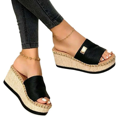 Women's Summer Wedge Slippers - Platform High Heels, Basic Clog Flip Flop Sandals for Outdoor Wear