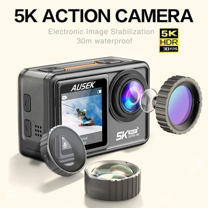 CERASTES 5K Action Camera - 4K 60FPS with EIS, Interchangeable Lens, 48MP Zoom, WiFi, Electronic Stabilizer for Vlogging