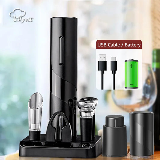 Electric Wine Opener - Automatic Corkscrew with Stand Holder, Foil Cutter, and Beer Bottle Opener - Kitchen and Bar Can Opener