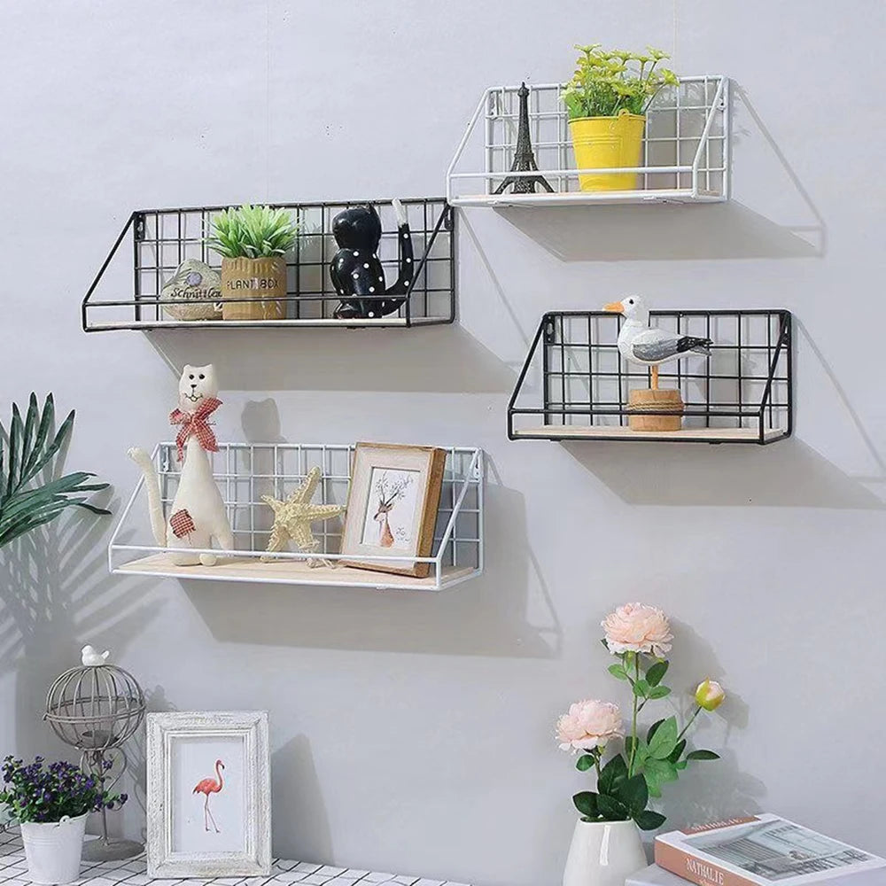 Creative Wall-Mounted Shelves – Iron Hanging Storage Shelves & Baskets for Bedroom Home Furnishings