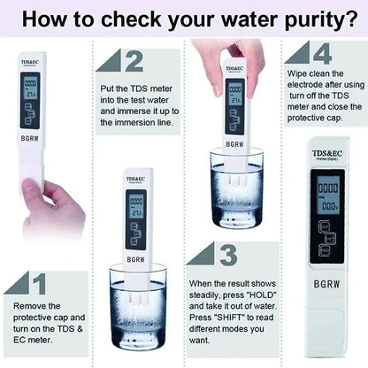 White Digital Water Quality Tester | TDS EC Meter, Range 0 to 9990, Multifunctional Purity Temperature PPM Tester