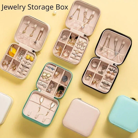 Mini Portable Jewelry Storage Box - Travel Jewelry Organizer with PU Leather Display Case for Earrings, Necklaces, and Rings