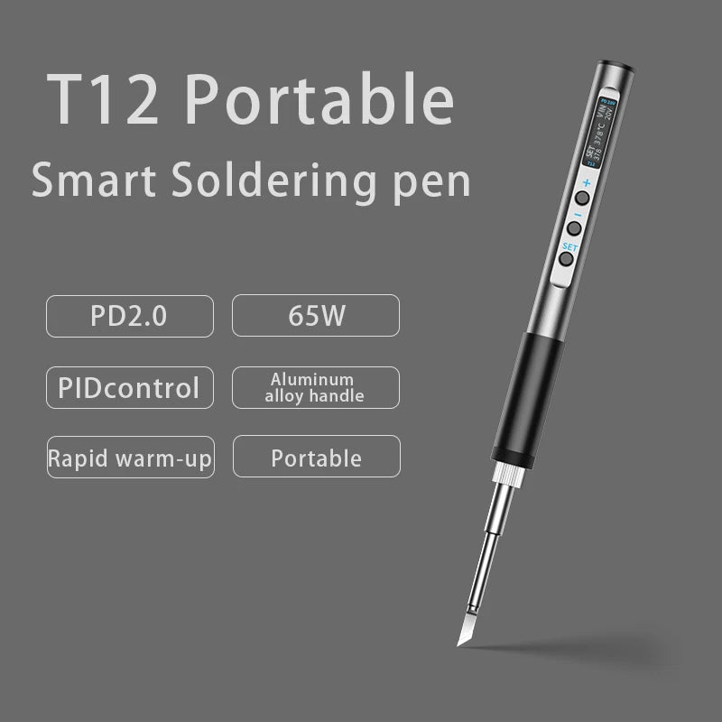 Portable T12 Electric Soldering Iron - 65W PD, 72W DC, CNC Metal Body, Adjustable Temperature Solder Welding Station - Fast Heating Tool