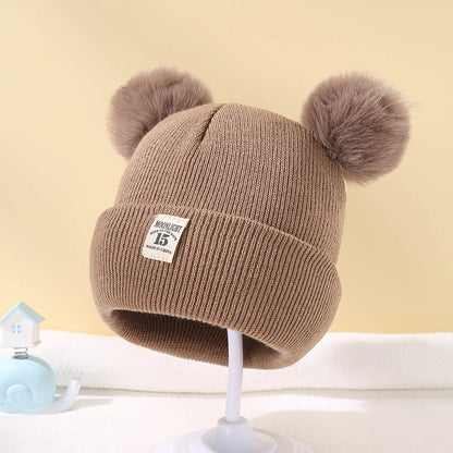 Solid Color Wool Knitted Bonnet for Newborns | Cute Winter Hat with Pompom for Boys & Girls | Warm Beanie Cap 0-3Y