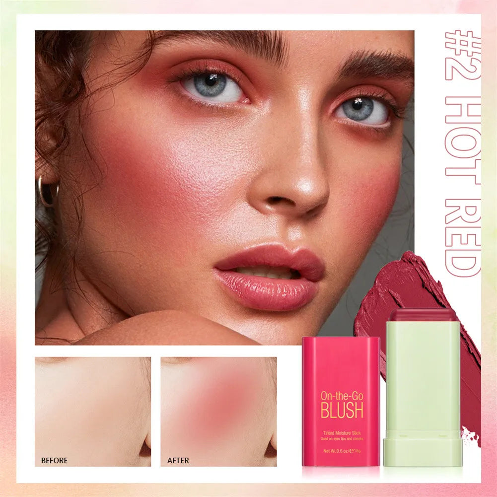 Multi-function Blush Stick: Natural Cheek Face Rouge Blusher Cream - Long-lasting, High Color Rendering, Waterproof, Skin Tone Brightening