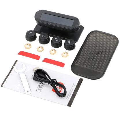 Tire Pressure Monitoring System with Temperature Warning - Solar TPMS with 4 External Sensors for Fuel Savings and Car Tyre Pressure Monitoring