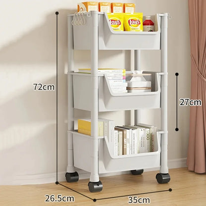 Portable Trolley Bookshelf - Creative Kitchen Storage Rack - Living Room Mobile Display Cabinet - Corner Movable Bookshelf with Wheels